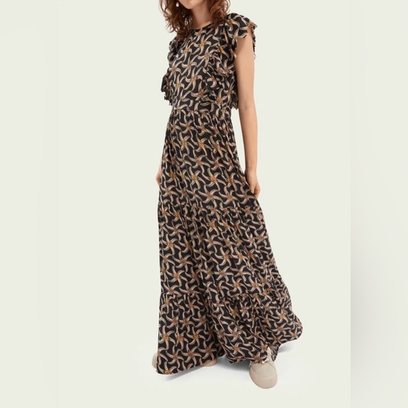 Scotch & Soda Dresses & Skirts - Scotch & Soda Black Maxi Dress with Tan and Cream Pattern